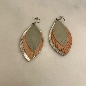 Noonday Collection Three Tier Leather Feather Earrings